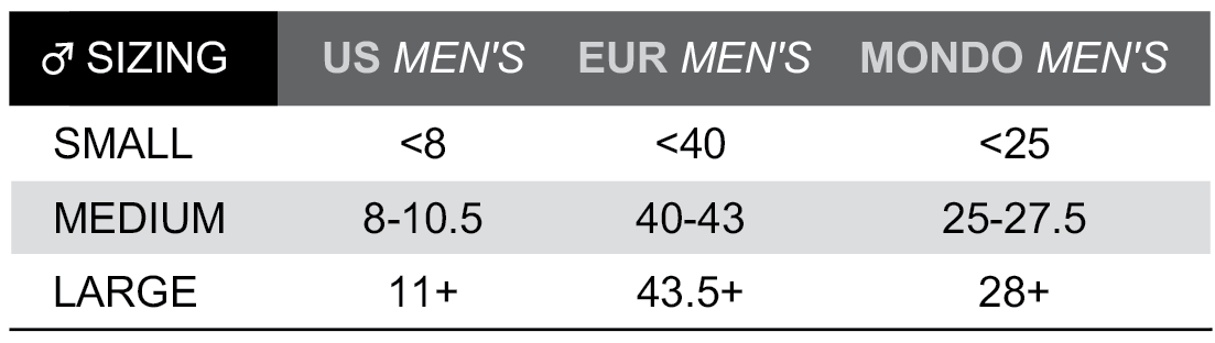 Now Bindings Size Chart